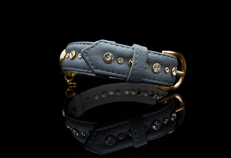 VEGARI Vegan Leather Rhinestone Collar| Grey Luxury - Handmade from Pineapple Leather