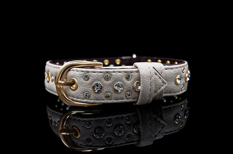 VEGARI Vegan Leather Rhinestone - Diamond Collar| Beige Royal - Handmade from Pineapple Leather