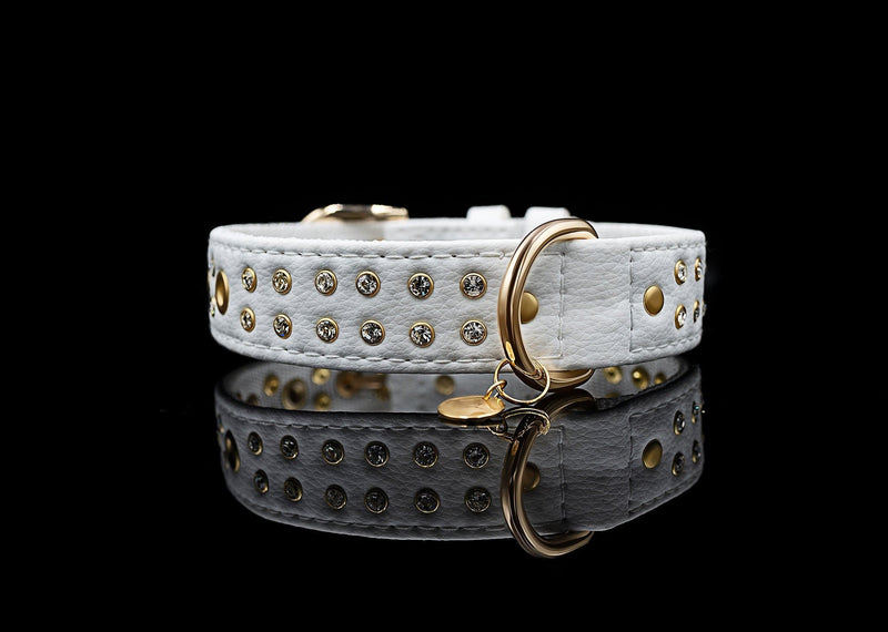 VEGARI Vegan Leather Rhinestone - Diamond Collar| White Snow - Handmade from Pineapple Leather