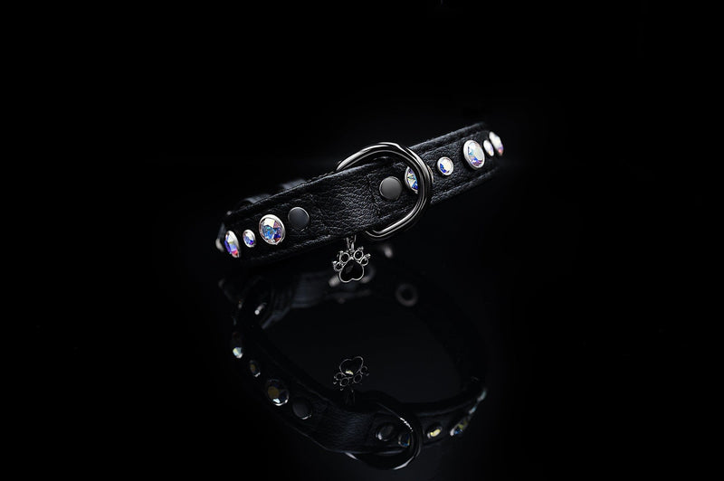 VEGARI Vegan Leather Rhinestone Collar| Black Jet - Handmade from Pineapple Leather XS / BLACK / PINATEX VEGAN LEATHER