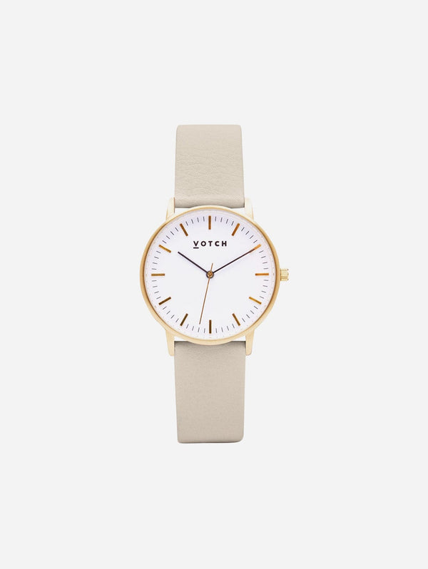 Votch Moment Watch with White with Gold Dial | Pebble Vegan Leather Strap