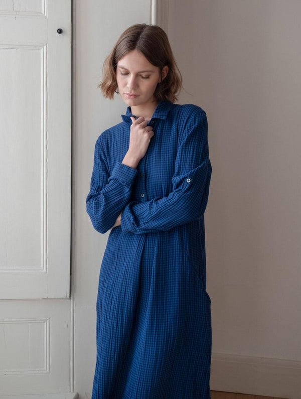 Alexa Women's Cotton Shirt Dress | Petrol Blue & Black Gingham