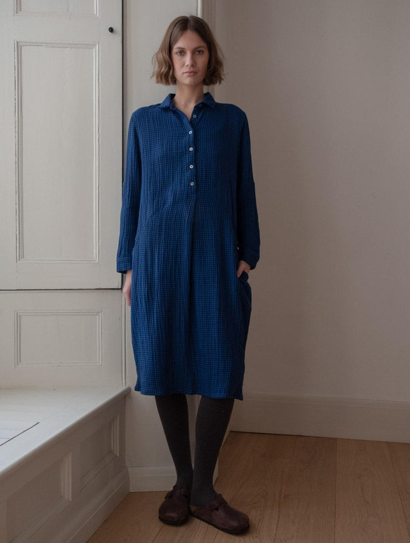 Alexa Women's Cotton Shirt Dress | Petrol Blue & Black Gingham