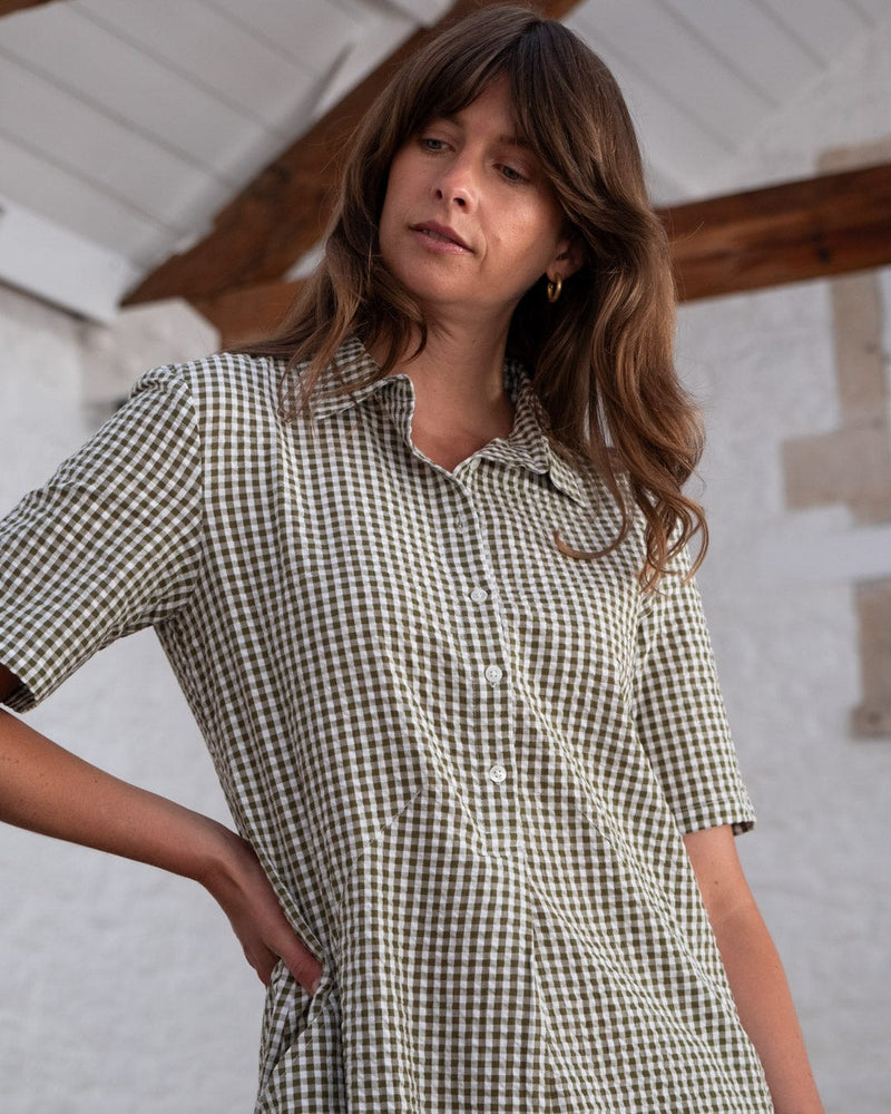 Alexa Women's Cotton Shirt Dress | Green Gingham Check Immaculate Vegan Alexa Women's Cotton Shirt Dress | Green Gingham Check Immaculate Vegan