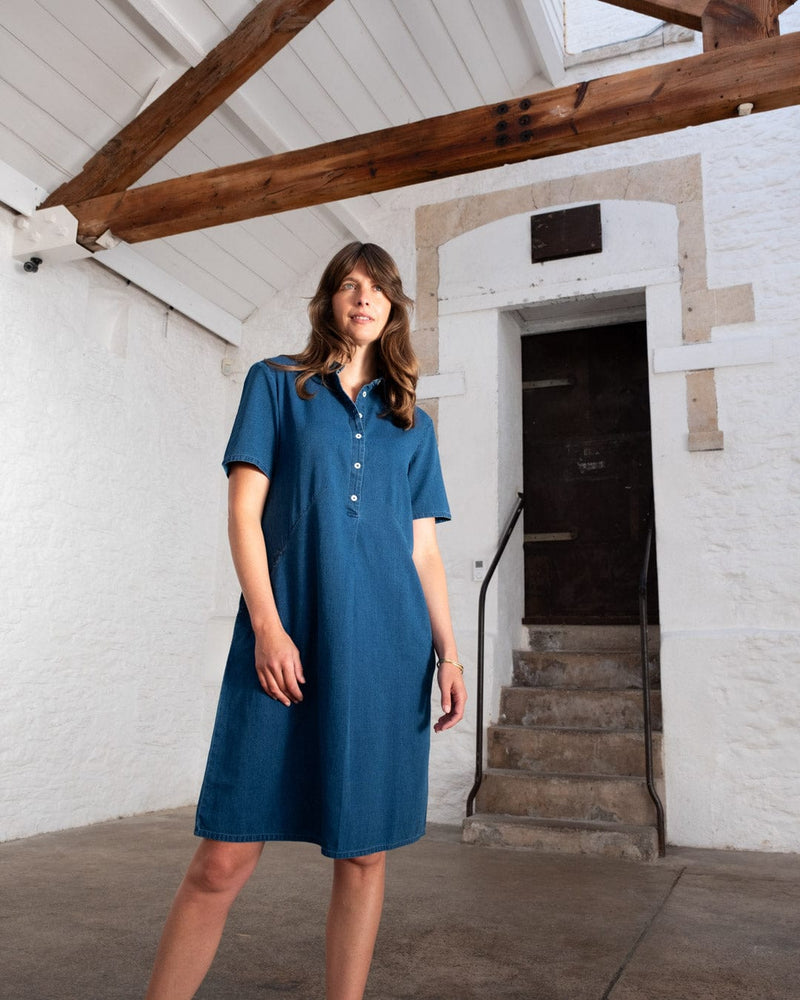 Alexa Women's Cotton Shirt Dress | Textured Denim Immaculate Vegan Alexa Women's Cotton Shirt Dress | Textured Denim Immaculate Vegan