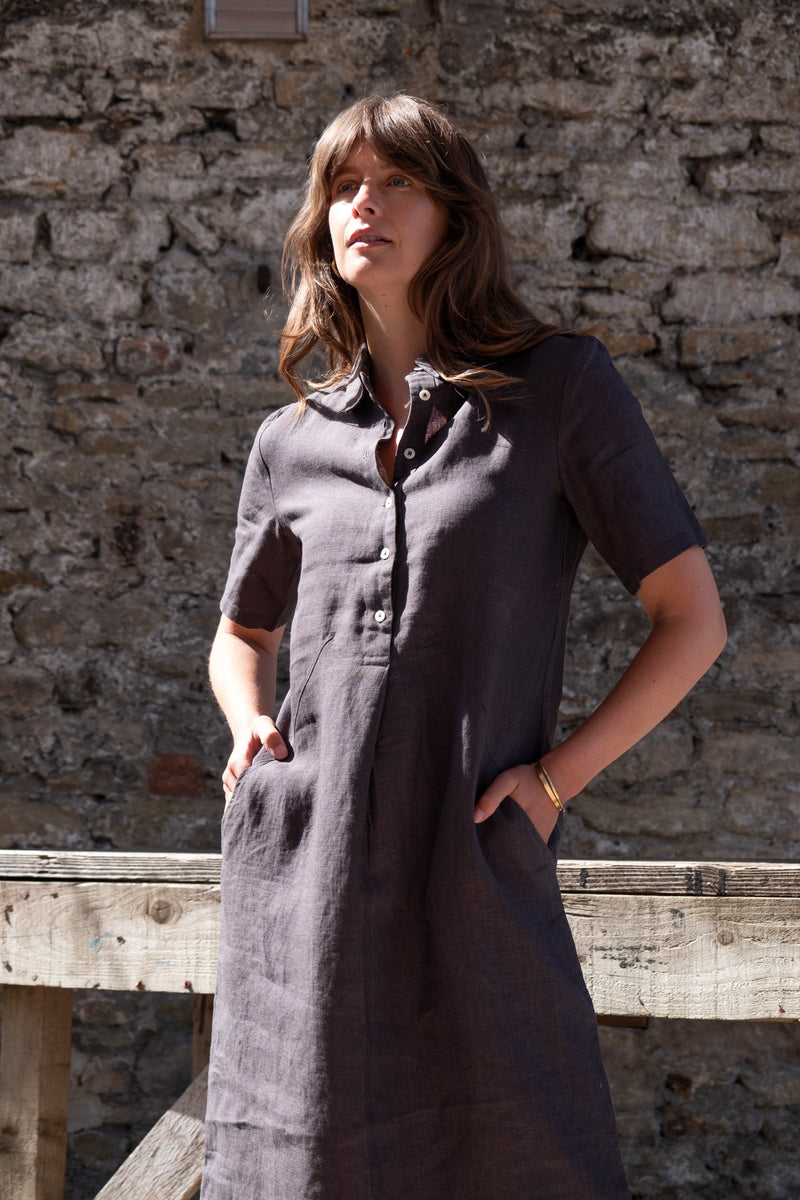 Alexa Women's Linen Shirt Dress | Grey Linen Immaculate Vegan Alexa Women's Linen Shirt Dress | Grey Linen Immaculate Vegan