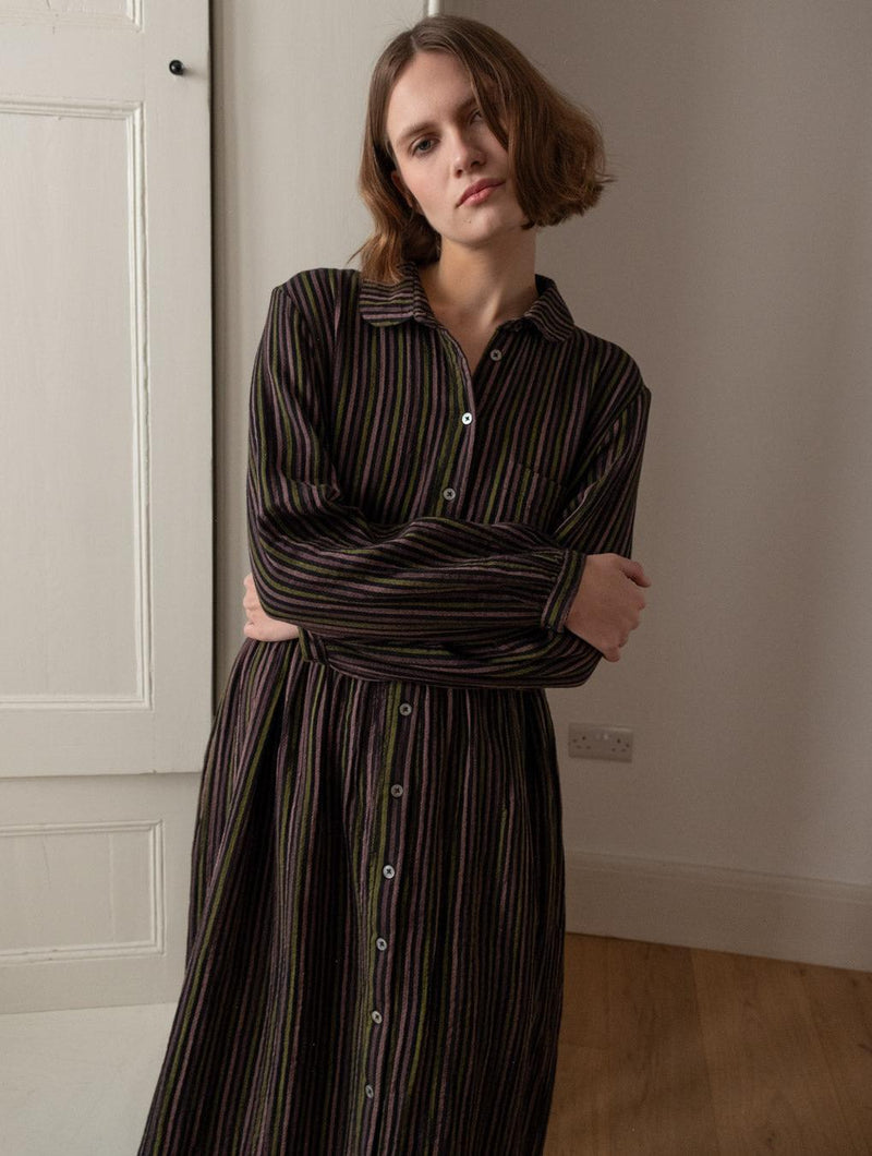 Bea Women's Cotton Shirt Dress | Black Striped