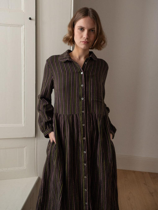 Bea Women's Cotton Shirt Dress | Black Striped
