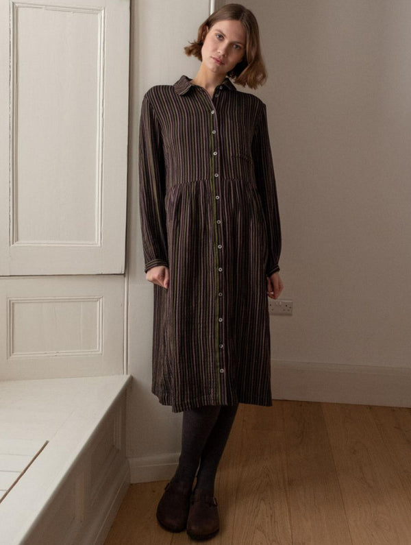 Bea Women's Cotton Shirt Dress | Black Striped