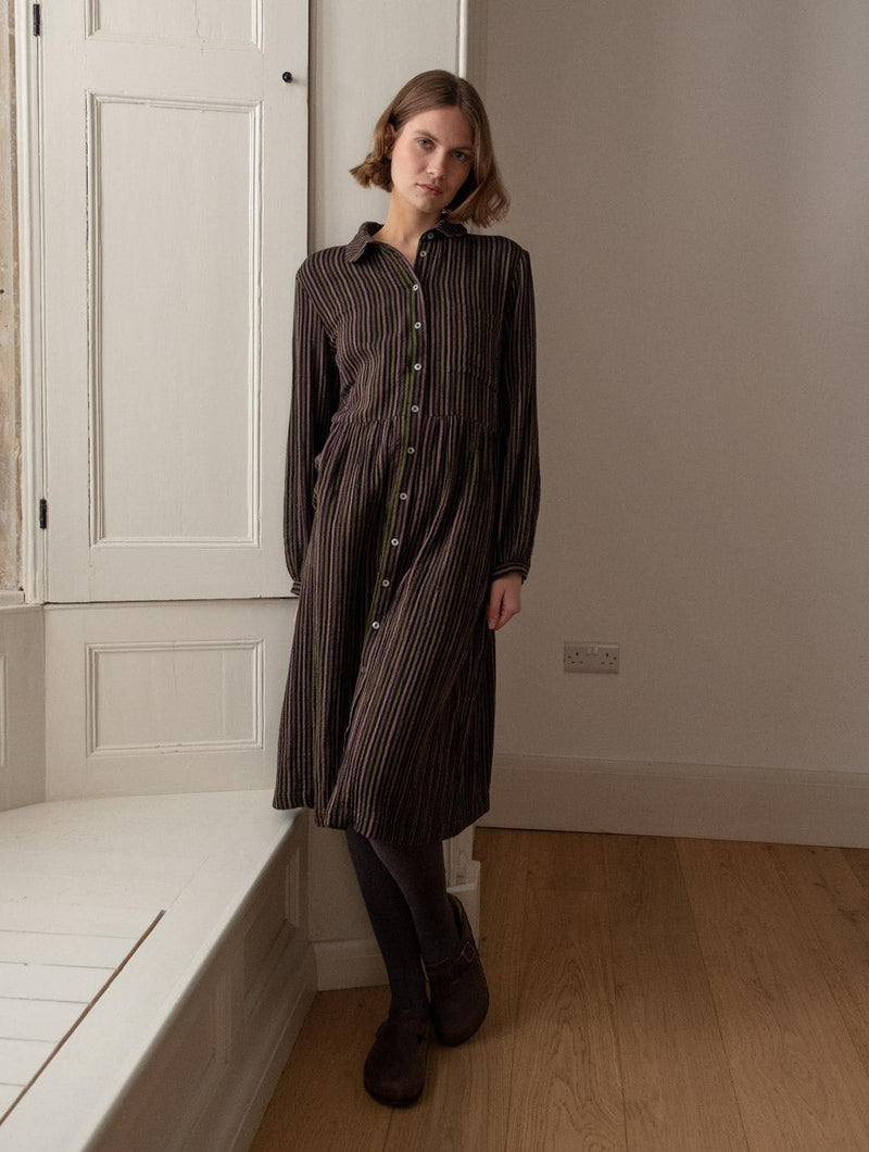 Bea Women's Cotton Shirt Dress | Black Striped