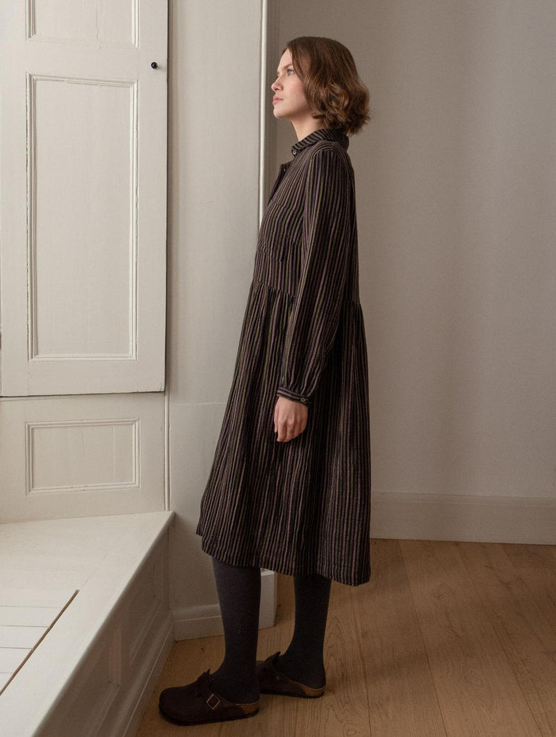Bea Women's Cotton Shirt Dress | Black Striped