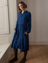 Immaculate Vegan - Bea Women's Cotton Shirt Dress| Petrol Blue & Black Gingham