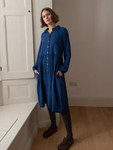 Immaculate Vegan - Bea Women's Cotton Shirt Dress| Petrol Blue & Black Gingham