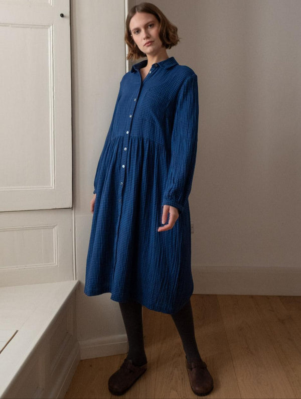 Bea Women's Cotton Shirt Dress| Petrol Blue & Black Gingham
