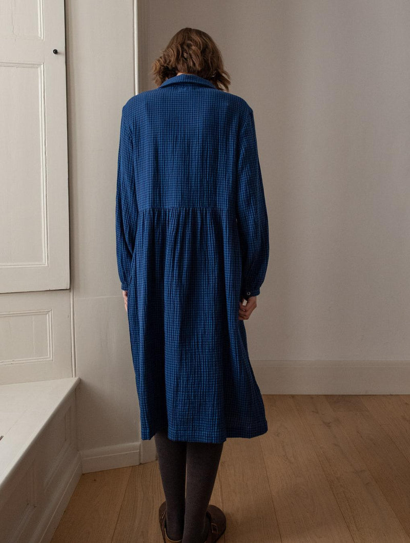 Bea Women's Cotton Shirt Dress| Petrol Blue & Black Gingham