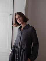 Immaculate Vegan - Bea Women's Cotton Shirt Dress | Black & Grey Pinstripe
