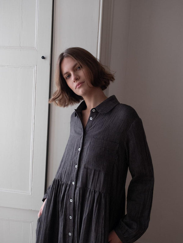 Bea Women's Cotton Shirt Dress | Black & Grey Pinstripe