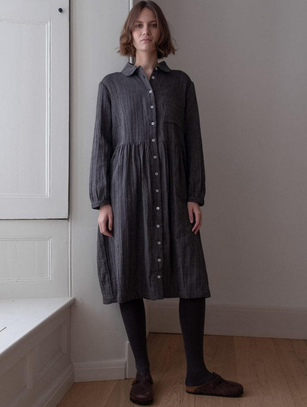 Bea Women's Cotton Shirt Dress | Black & Grey Pinstripe