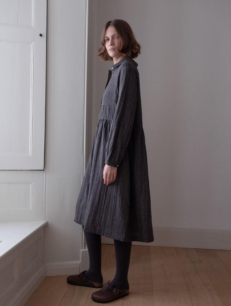 Bea Women's Cotton Shirt Dress | Black & Grey Pinstripe