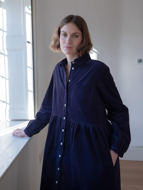 Bea Women's Cotton Needle Cord Shirt Dress | Navy
