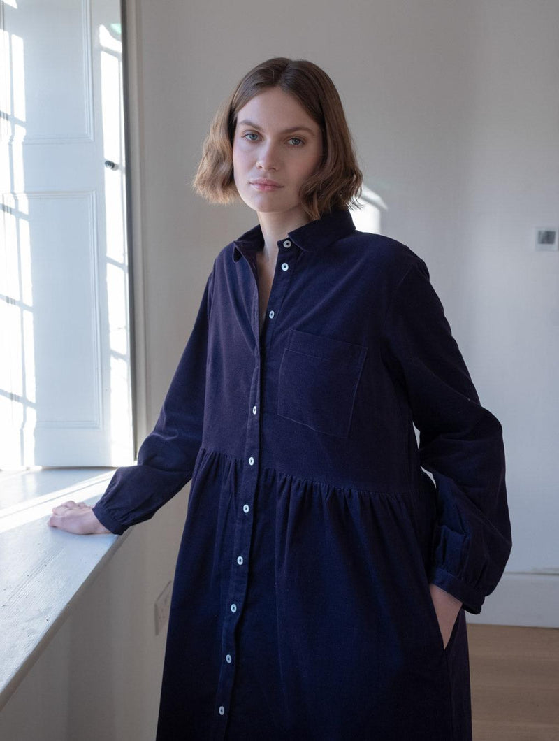 Bea Women's Cotton Needle Cord Shirt Dress | Navy