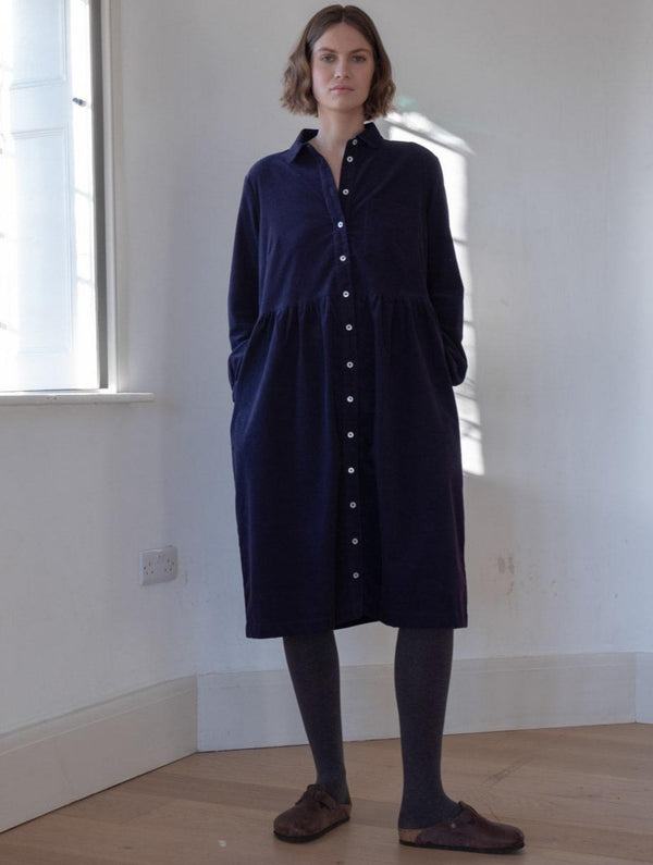 Bea Women's Cotton Needle Cord Shirt Dress | Navy