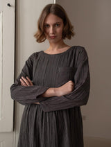 Immaculate Vegan - Orla Women's Cotton Day Dress | Black & Grey Pinstripe