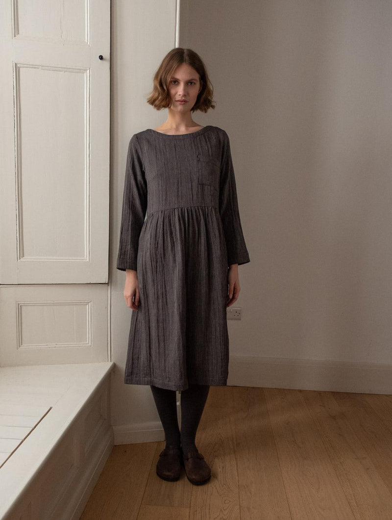 Orla Women's Cotton Day Dress | Black & Grey Pinstripe