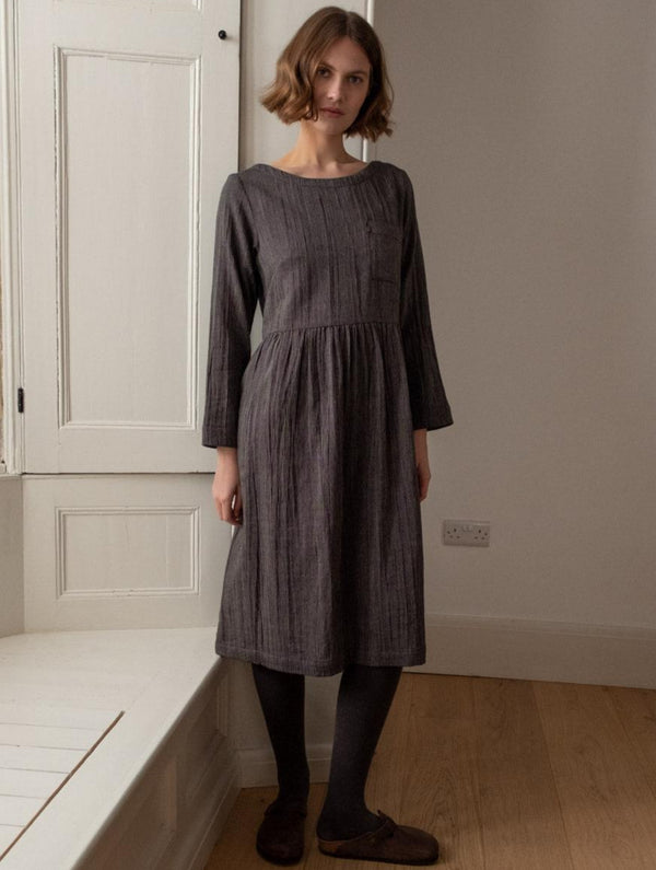 Orla Women's Cotton Day Dress | Black & Grey Pinstripe