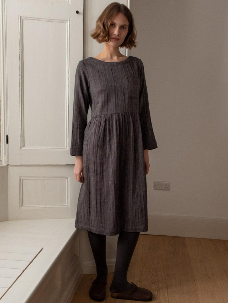 Orla Women's Cotton Day Dress | Black & Grey Pinstripe