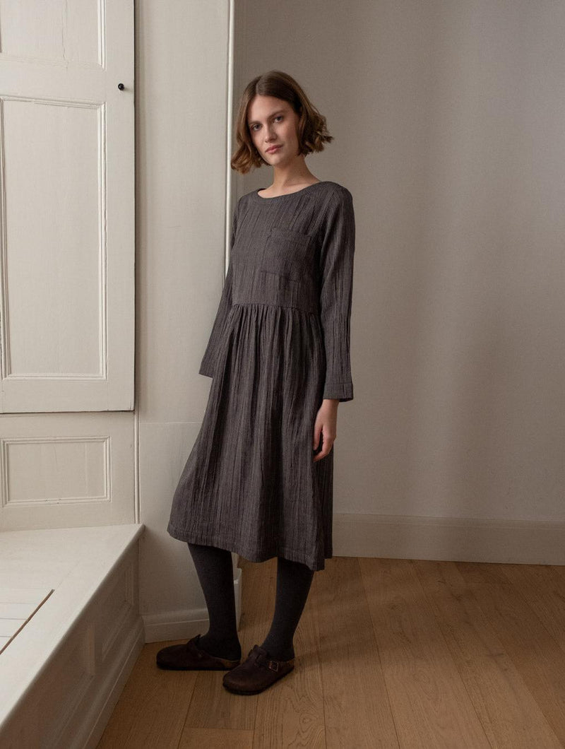 Orla Women's Cotton Day Dress | Black & Grey Pinstripe