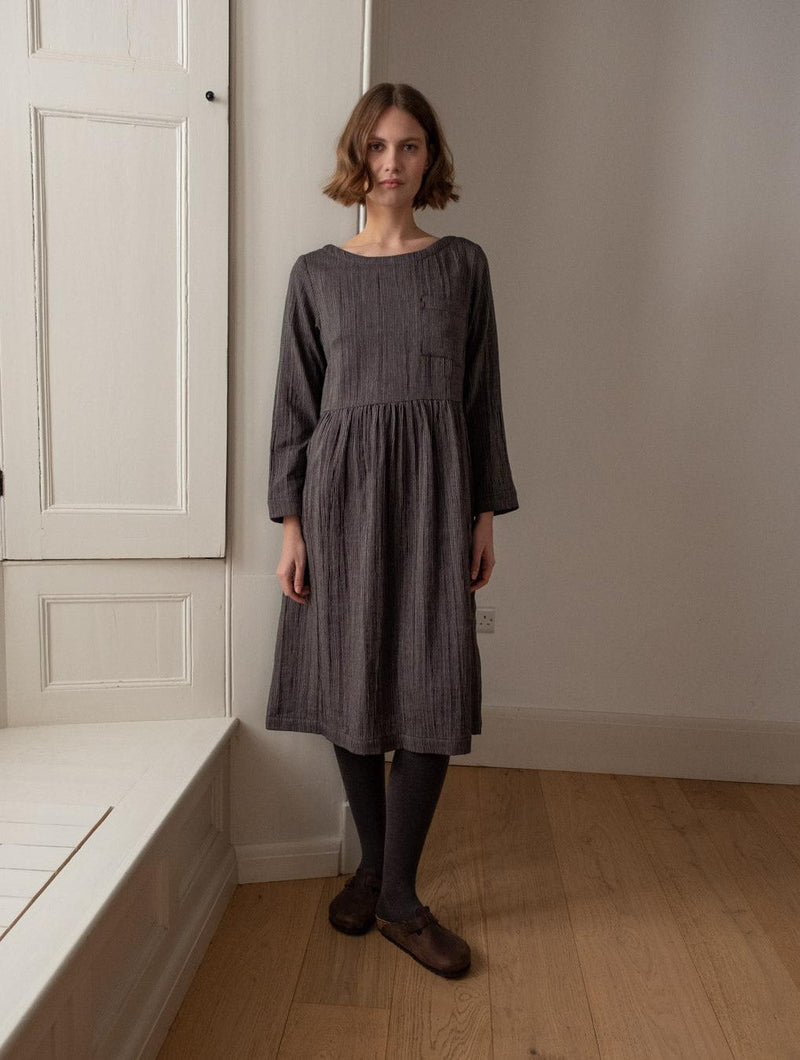 Orla Women's Cotton Day Dress | Black & Grey Pinstripe