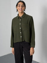 Immaculate Vegan - Ada Women's Cropped Cotton Blouse | Olive Green & Black Gingham