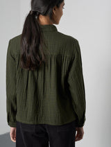 Immaculate Vegan - Ada Women's Cropped Cotton Blouse | Olive Green & Black Gingham