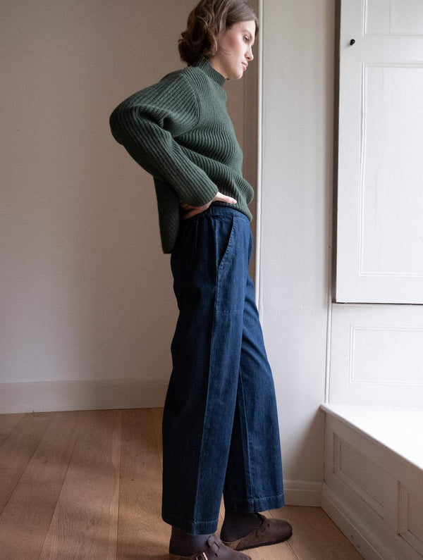 Anna Women's Wide Leg Cotton Trousers | Denim
