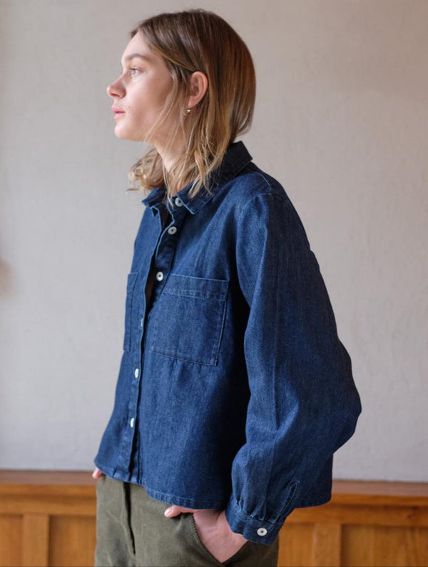 Ada Women's Cropped Cotton Blouse | Denim