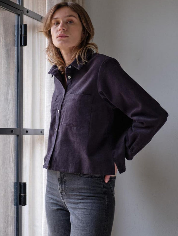 Ada Women's Cropped Cotton Corduroy Blouse | Dove Grey
