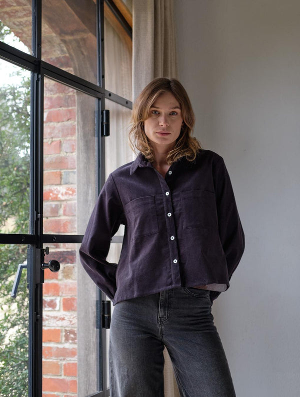 Ada Women's Cropped Cotton Corduroy Blouse | Dove Grey