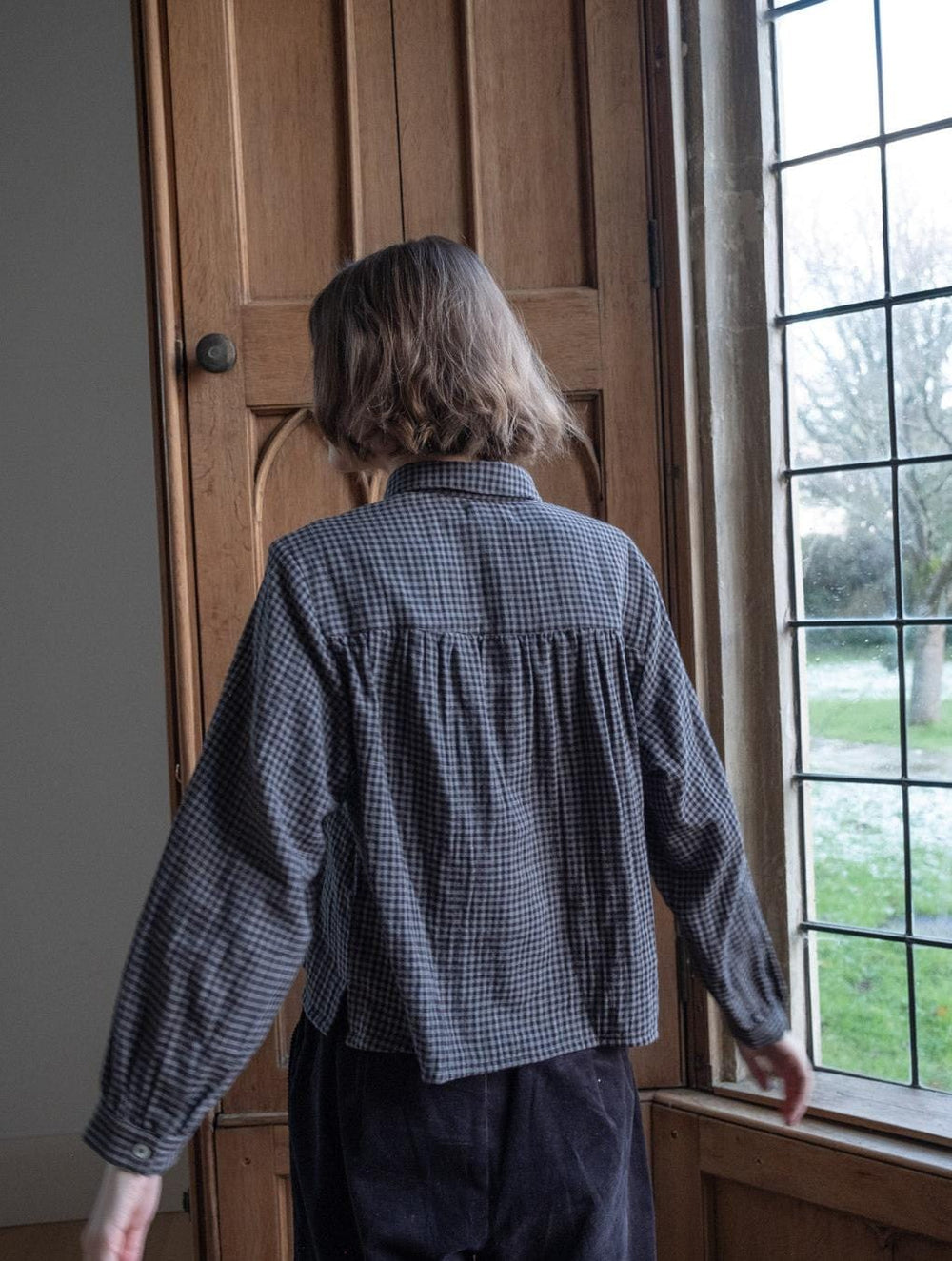 BIBICO - Ada Women's Cropped Cotton Blouse | Black & Grey Gingham