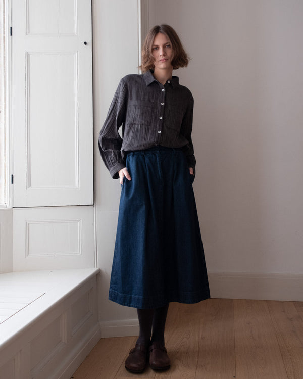 Ada Women's Cropped Cotton Blouse | Black & Grey Pinstripe