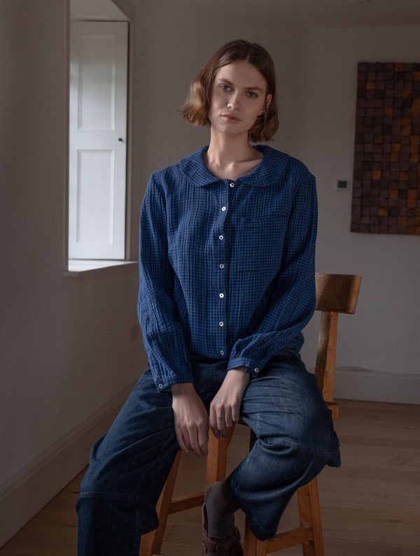Jolene Women's Cotton Casual Shirt | Petrol Blue & Black Gingham