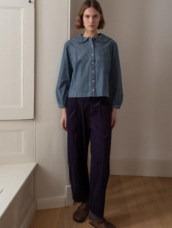 Lorren Women's Barrel Leg Cotton Corduroy Trousers | Navy