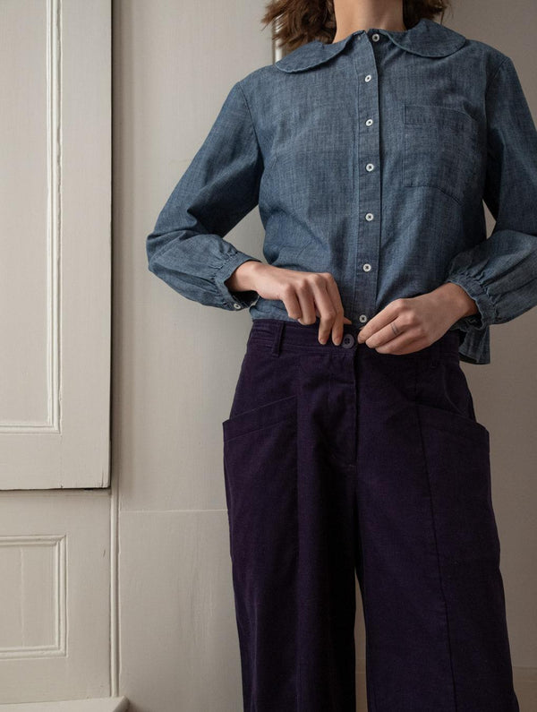 Lorren Women's Barrel Leg Cotton Corduroy Trousers | Navy