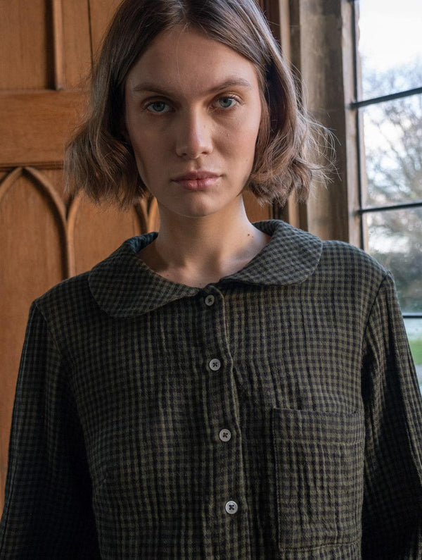 Jolene Women's Cotton Casual Shirt | Olive Green & Black Gingham