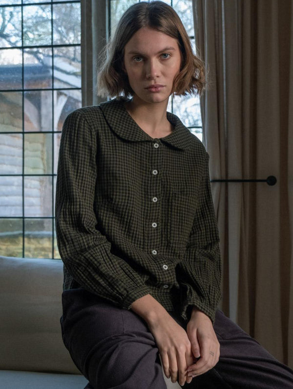 Jolene Women's Cotton Casual Shirt | Olive Green & Black Gingham
