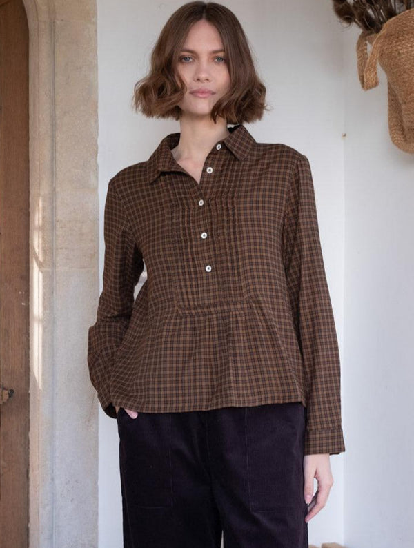 Hanna Women's Cotton Bib Shirt | Black Check
