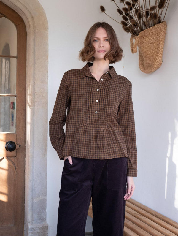Hanna Women's Cotton Bib Shirt | Black Check