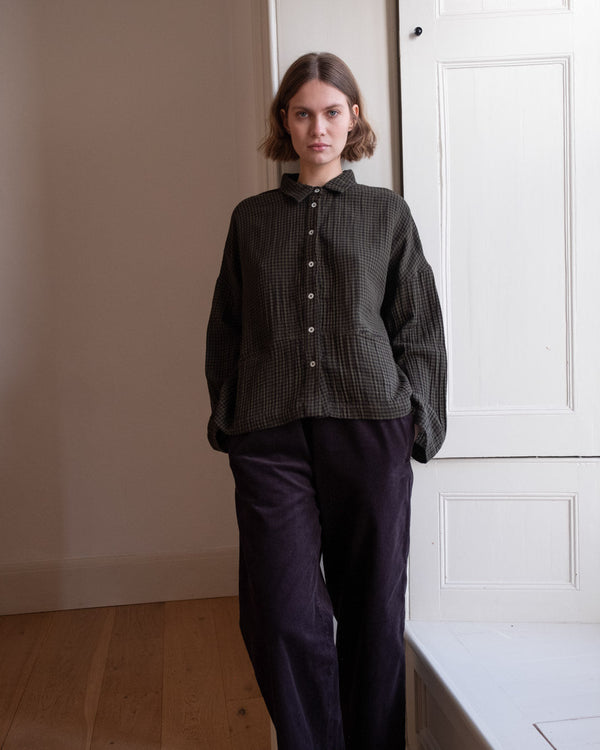 Anya Women's Relaxed Cotton Blouse | Olive & Black Gingham