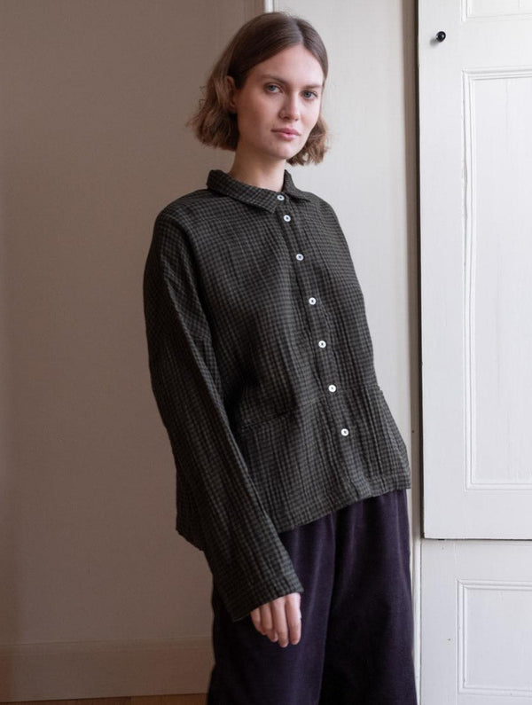 Anya Women's Relaxed Cotton Blouse | Olive & Black Gingham