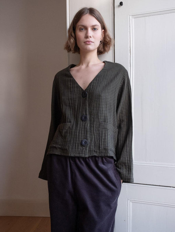 Irma Women's Cotton Over Shirt | Olive Green & Black Gingham